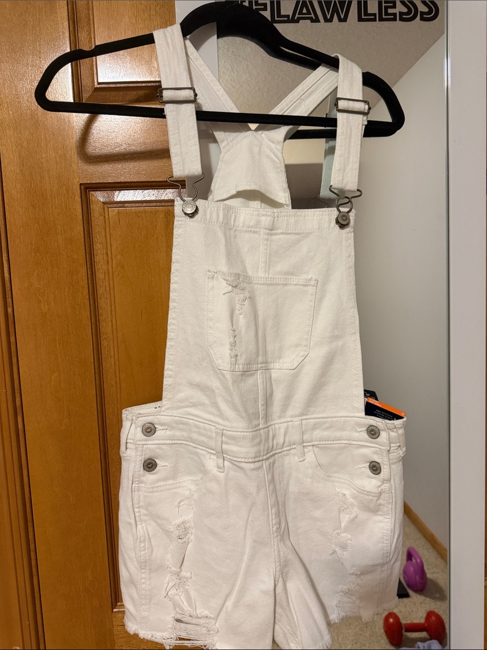 Holister NWT White Distressed Denim Short Overalls